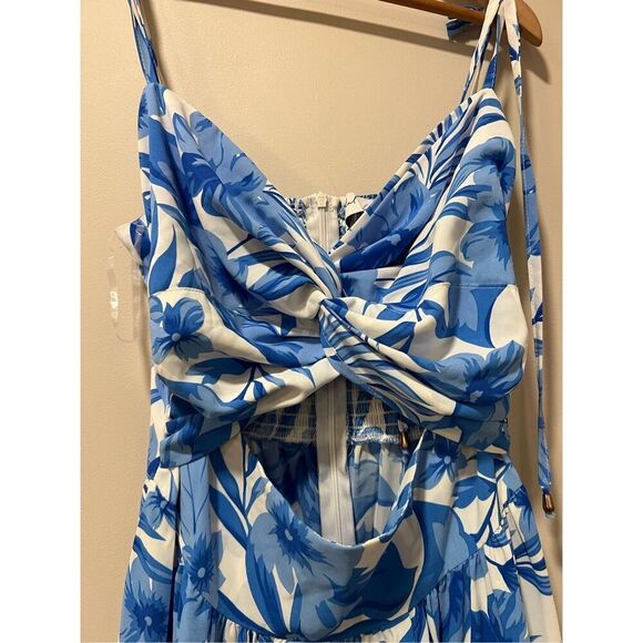 Petal & Pup Womens Blue White Rose Floral Tie Strap Tiered Midi Dress Large NWOT - Picture 6 of 9